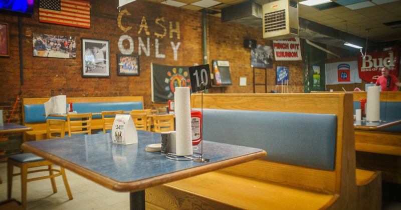 Interior, restaurant booth in dining area