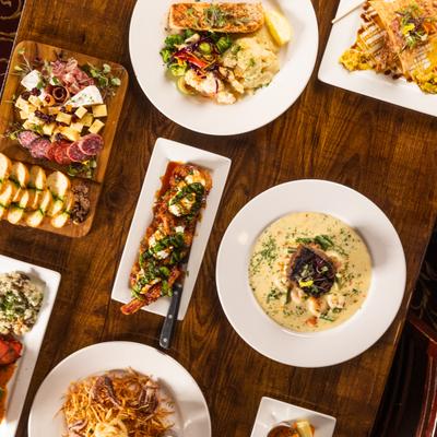 Assorted dishes, top view.