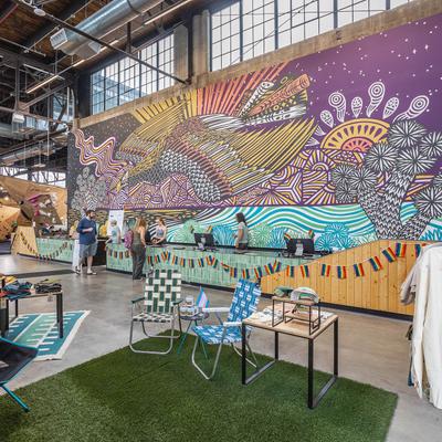 Large colorful wall mural.