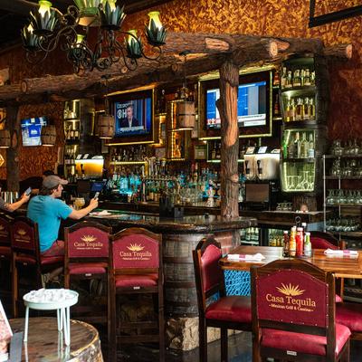Casa Tequila interior, bar and seating area.
