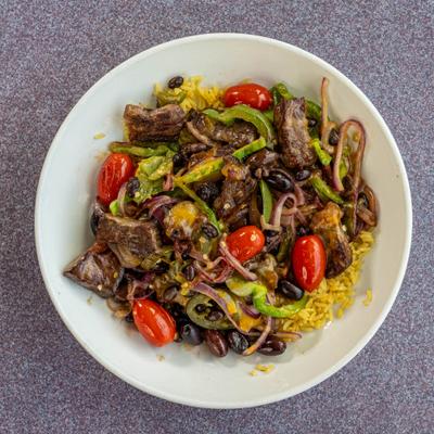 Marinated steak fajitas, top view.