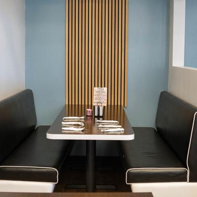 Interior, restaurant booth.