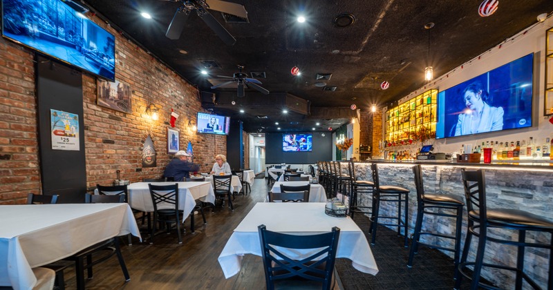 Interior, tables and chairs lined up