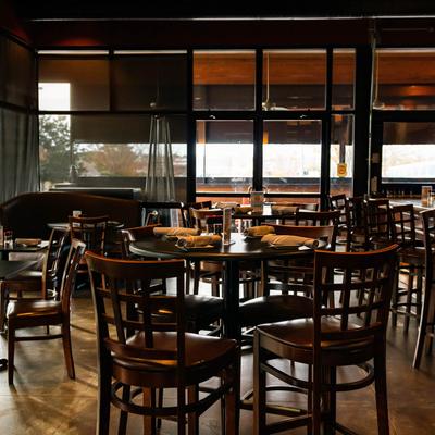 Interior, tables and chairs.