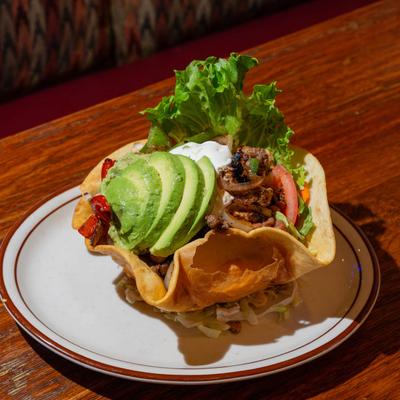 Papa's fajita salad, served.