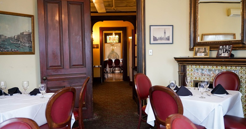 Dining area by the fireplace