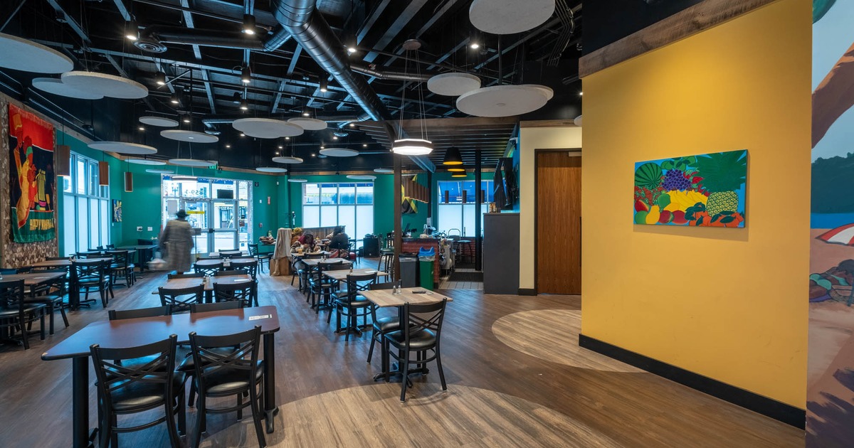 Interior, seating area with tables and chairs