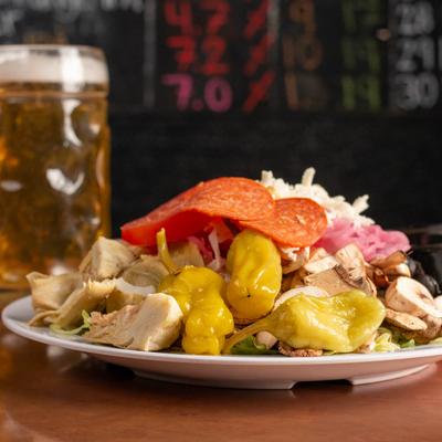 Antipasto Salad with a beer.