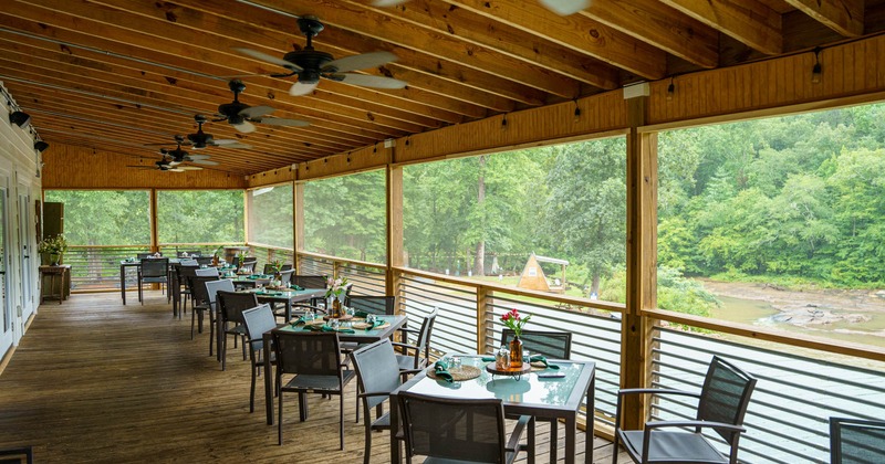 Exterior, covered patio, dining tables and chairs