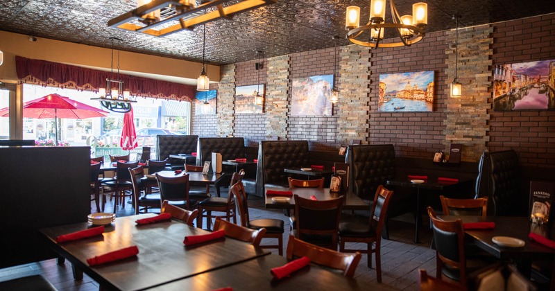 Interior dining area, paintings on the walls