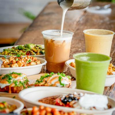 Various food and drinks.