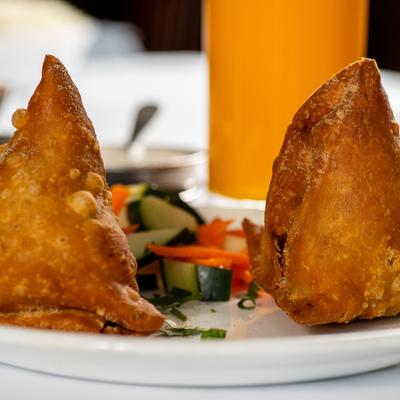Vegetable samosa, close up.
