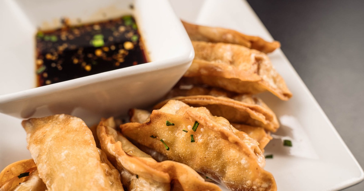 pork dumplings with teriyaki soy dipping sauce