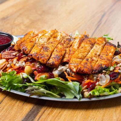 The Gatherer chicken salad platter with dressing on the side.