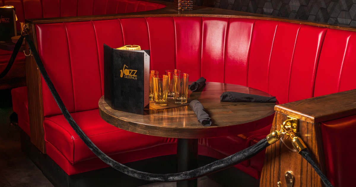 Booth, table, menu on table