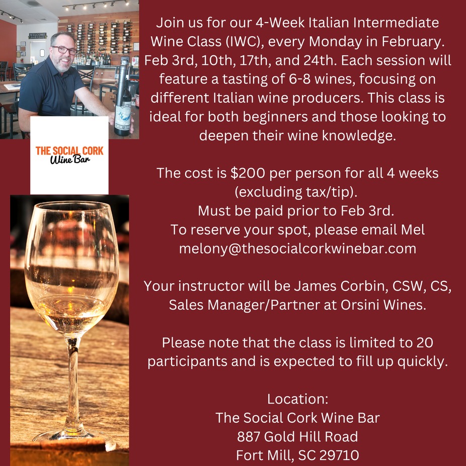 Join us for our 4-Week Italian Intermediate Wine Class (IWC), every Monday in February. event photo