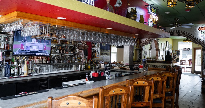 Bar area of a Mexican-style restaurant