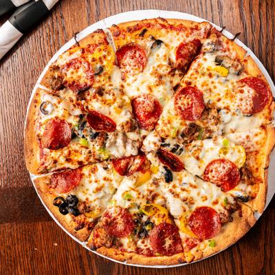 Garbage Pizza, top view.