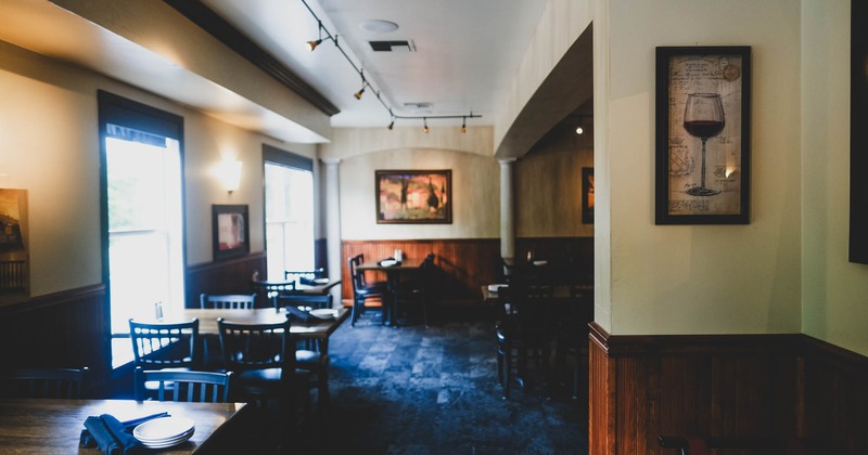 Interior, dining area, tables and chairs