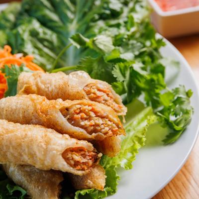 Vietnamese fried egg rolls, closeup