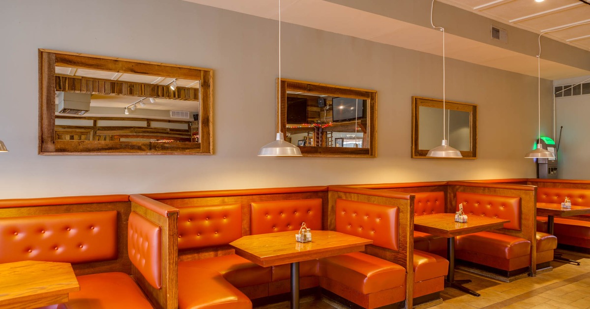 Interior, dining area, booths