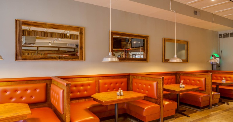 Interior, dining area, booths
