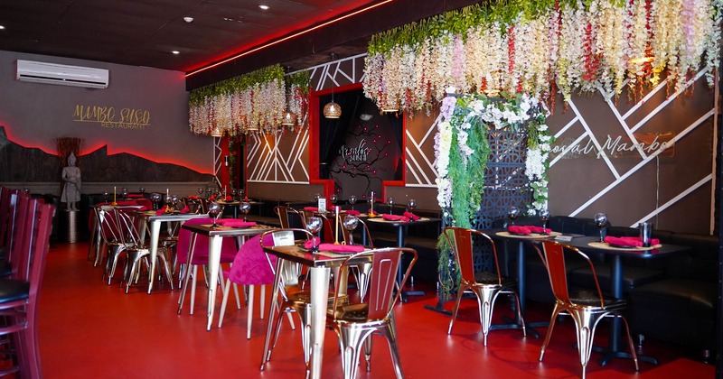 Interior, tables and chairs in dining area