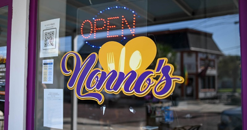 The restaurant's name on the window