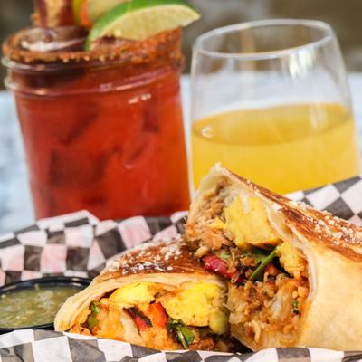 Burrito and cocktails.