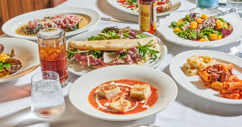 Various food and drinks on the table