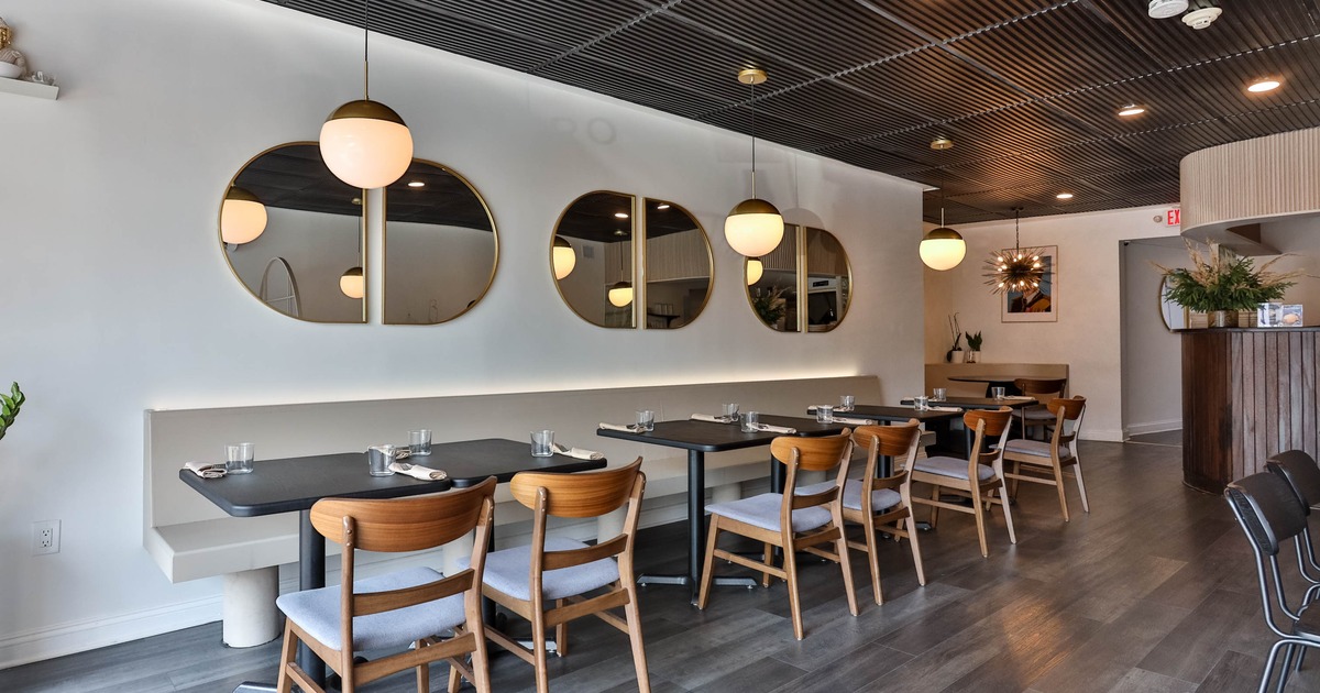Interior, tables and chairs all lined up