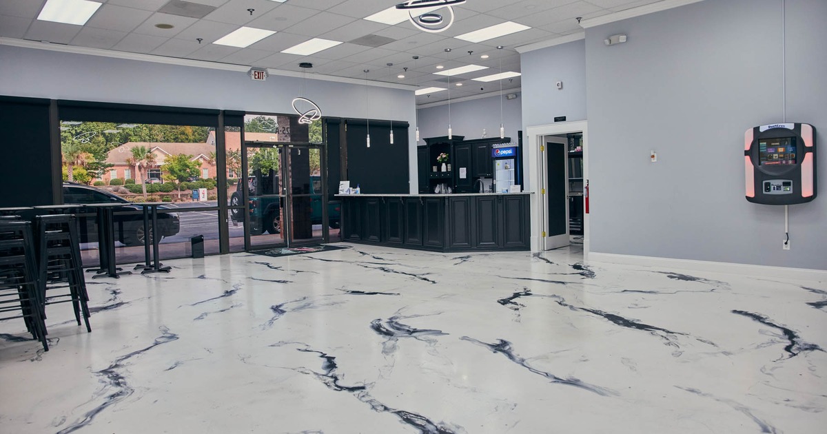 Interior, front desk, marble floor