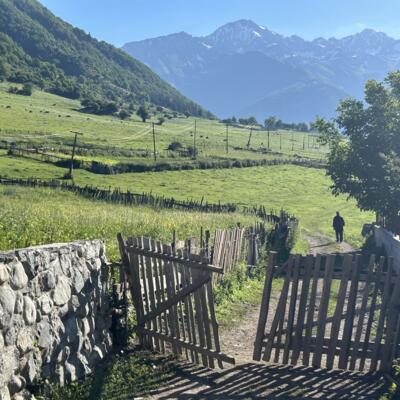 old man on a village path in the mountainous region of Svaneti, Georgia