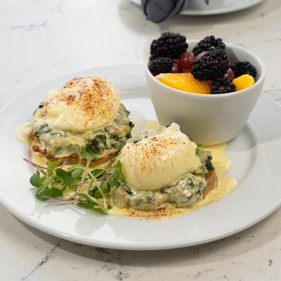 Egg Sardou and fruit.