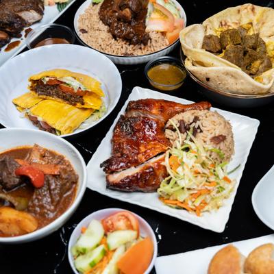 Variety of dishes served on the table.