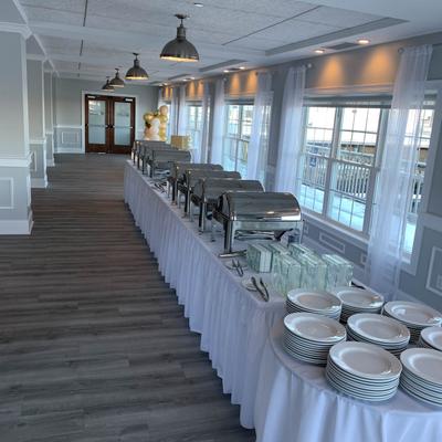 Long buffet table.