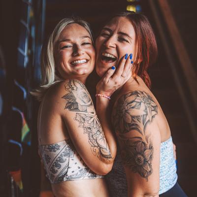 A couple of guests smiling for the camera