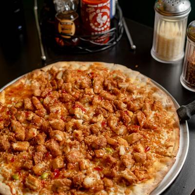 Orange chicken pizza.