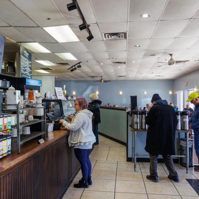 Diner area, food counter.