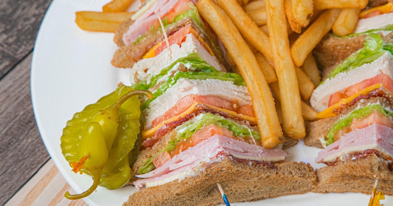 Club Sandwich and fries