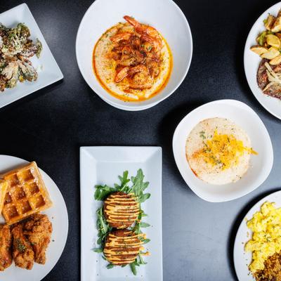 A top view of served food.