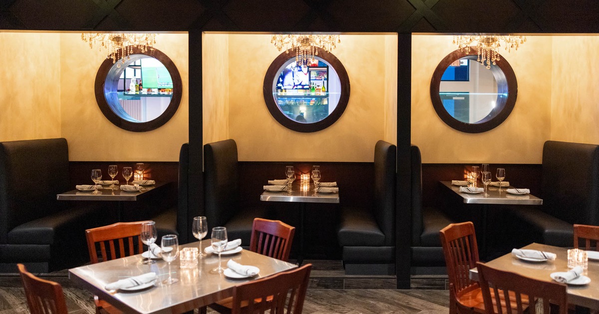 Interior, set tables and dining booths