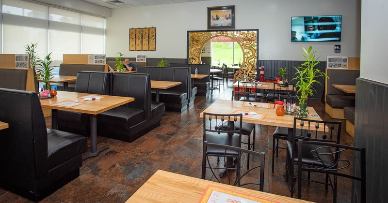 Interior, tables, chairs and seating booths