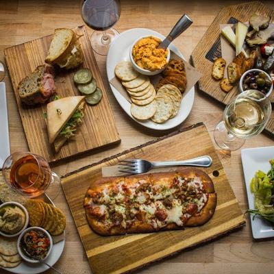 flatbread, sandwich trio, pimento cheese