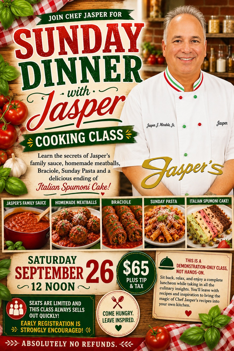Sunday Dinner with Jasper - September Cooking Class event photo