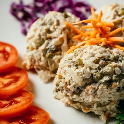 Chicken potato salad, with veggies.