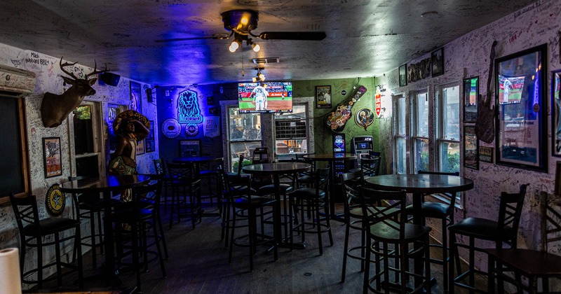 Interior seating area with chairs and tables