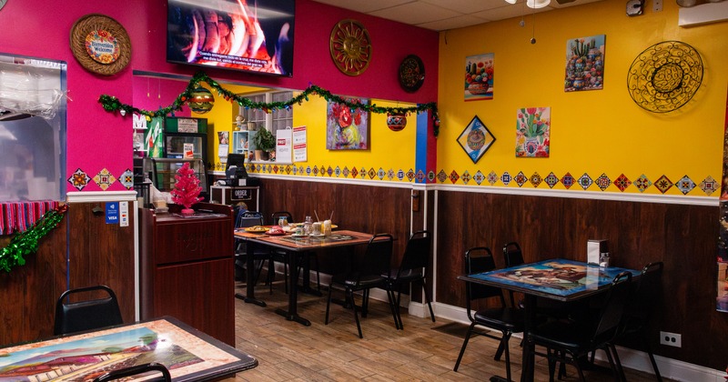 Diner arera, tables, chairs, wide view