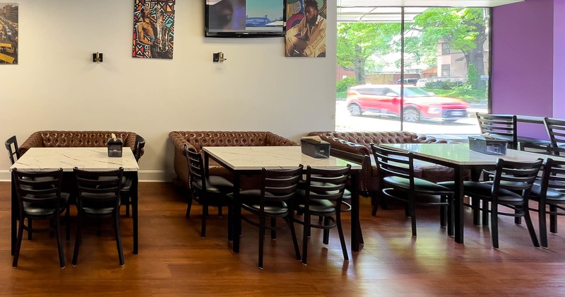 Interior, sofas and tables near window