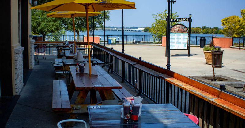 Patio, tables and chairs, parasols